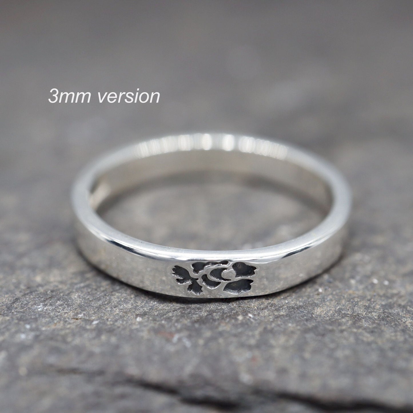 Silver flat wedding ring 3mm to 4mm English Rose narrow band. - Gretna Green Wedding Rings