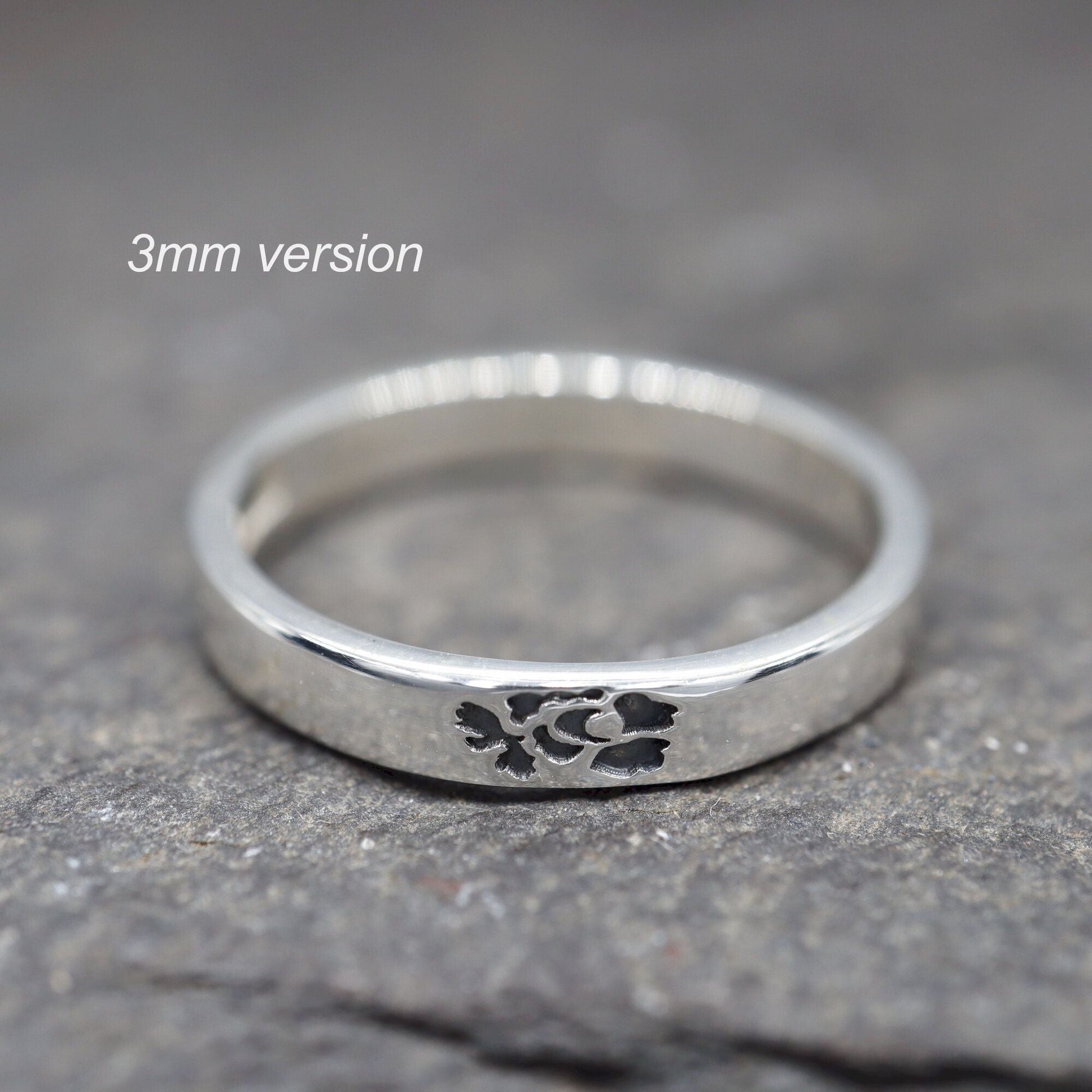 Silver flat wedding ring 3mm to 4mm English Rose narrow band. - Gretna Green Wedding Rings