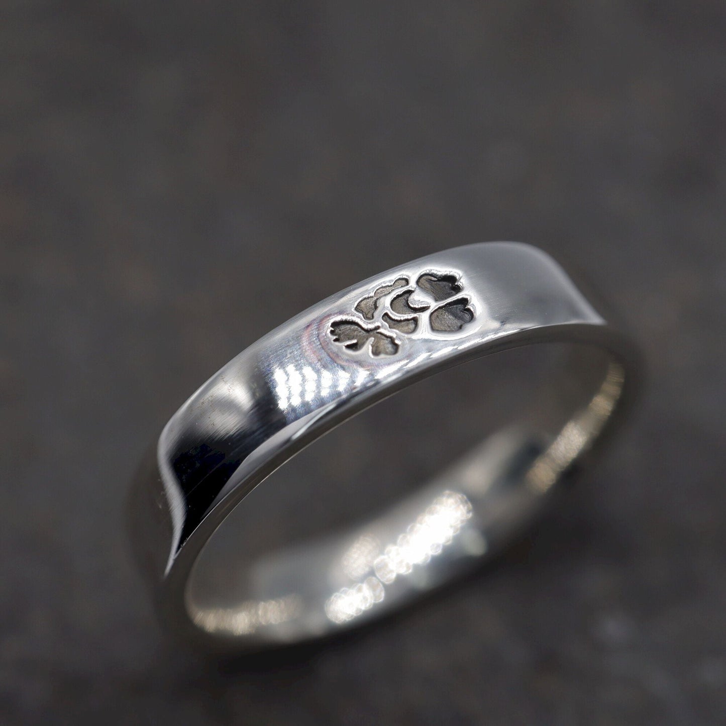 Silver flat wedding ring 3mm to 4mm English Rose narrow band. - Gretna Green Wedding Rings