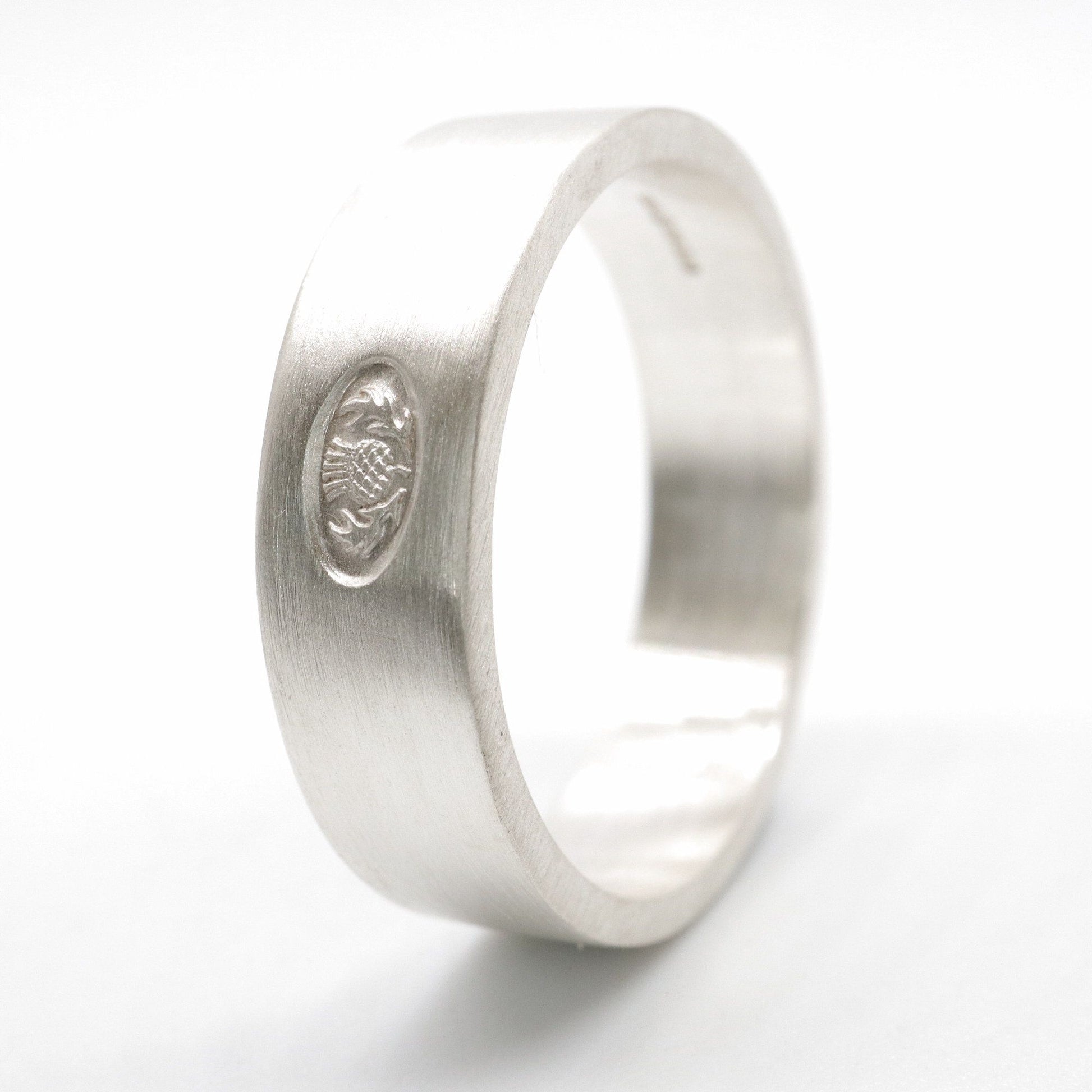 Scottish flat brushed matte white gold wedding ring. - Gretna Green Wedding Rings