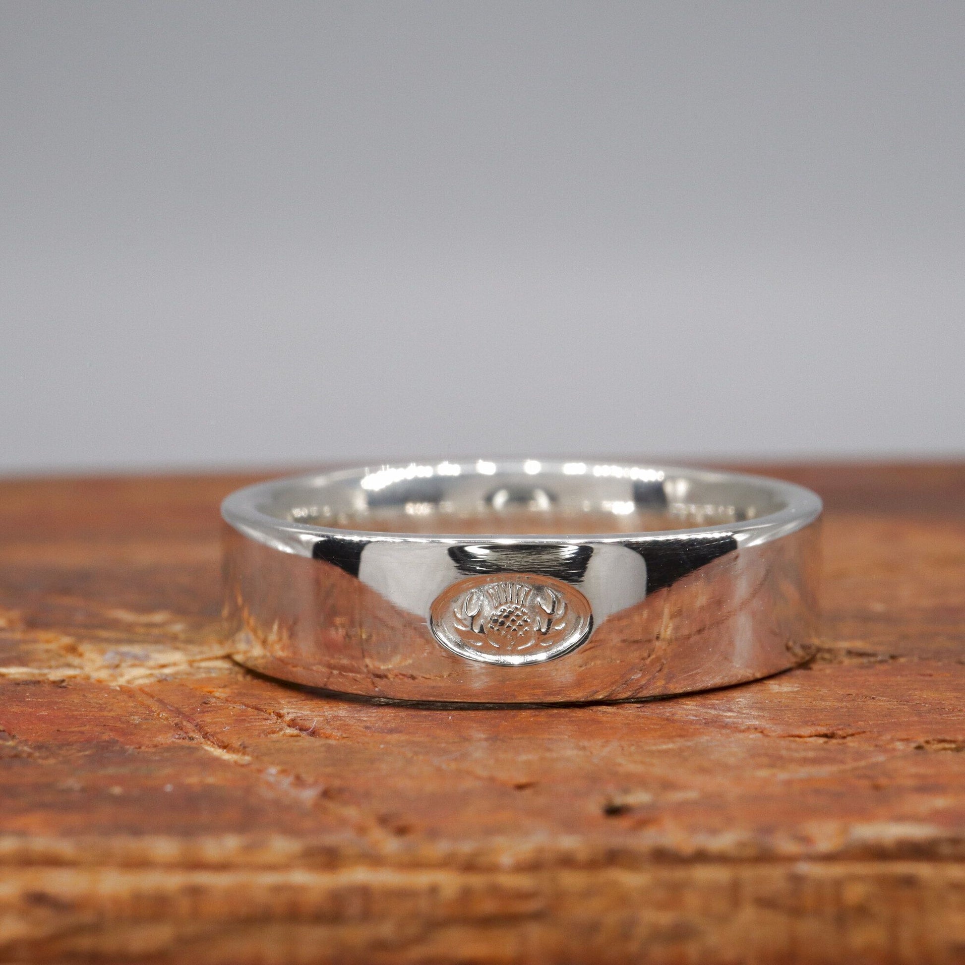 White gold flat 5mm to 6mm Scottish Thistle medium wedding ring - Gretna Green Wedding Rings