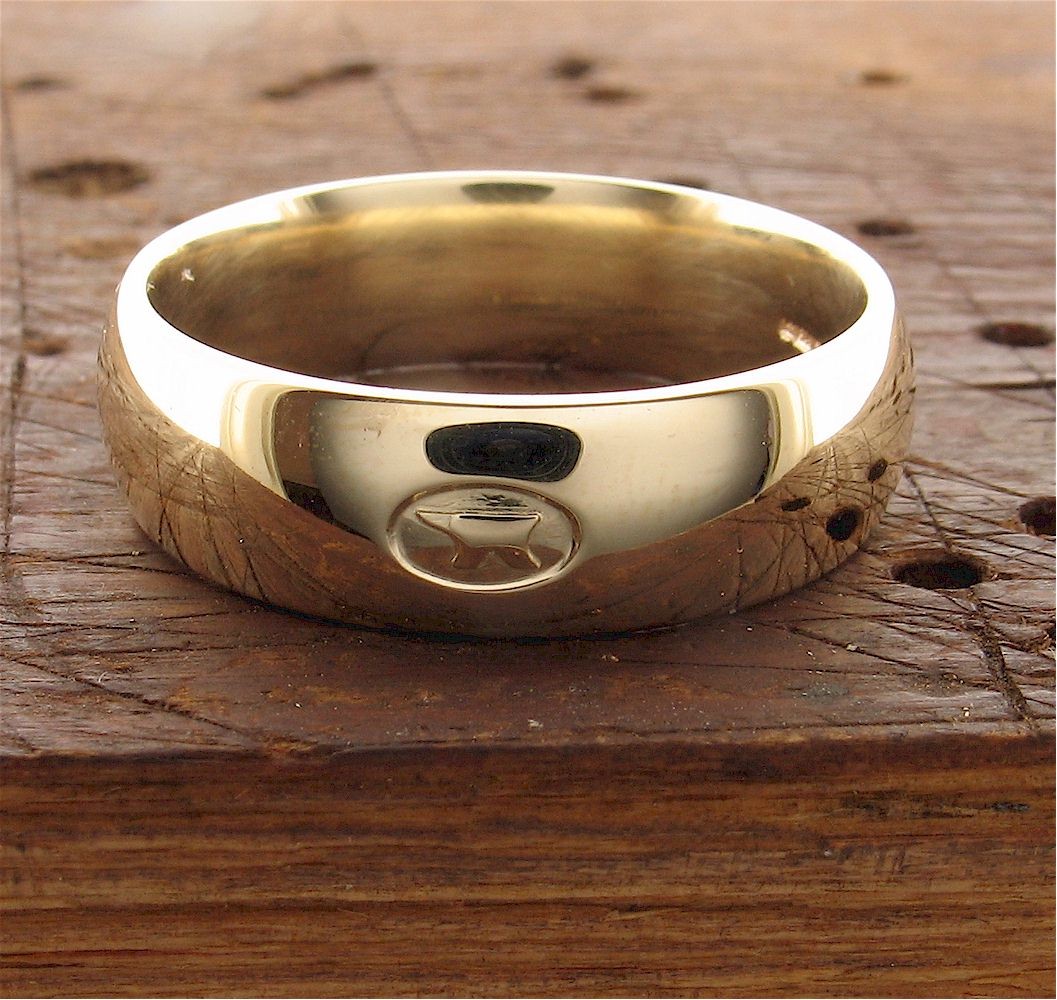 Wedding ring 7mm to 8mm Gretna Green Anvil wide mens yellow gold court - Gretna Green Wedding Rings