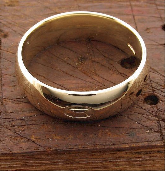 Wedding ring 7mm to 8mm Gretna Green Anvil wide mens yellow gold court - Gretna Green Wedding Rings