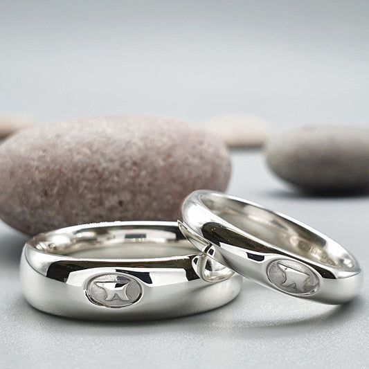 Anvil his and hers white gold matching Gretna Green ring set, 4mm and 6mm - Gretna Green Wedding Rings