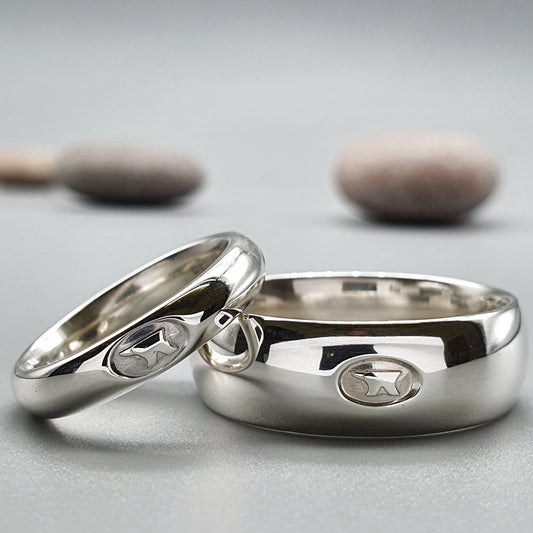 Anvil his and hers wide silver matching Gretna Green ring set, 4mm and 8mm - Gretna Green Wedding Rings