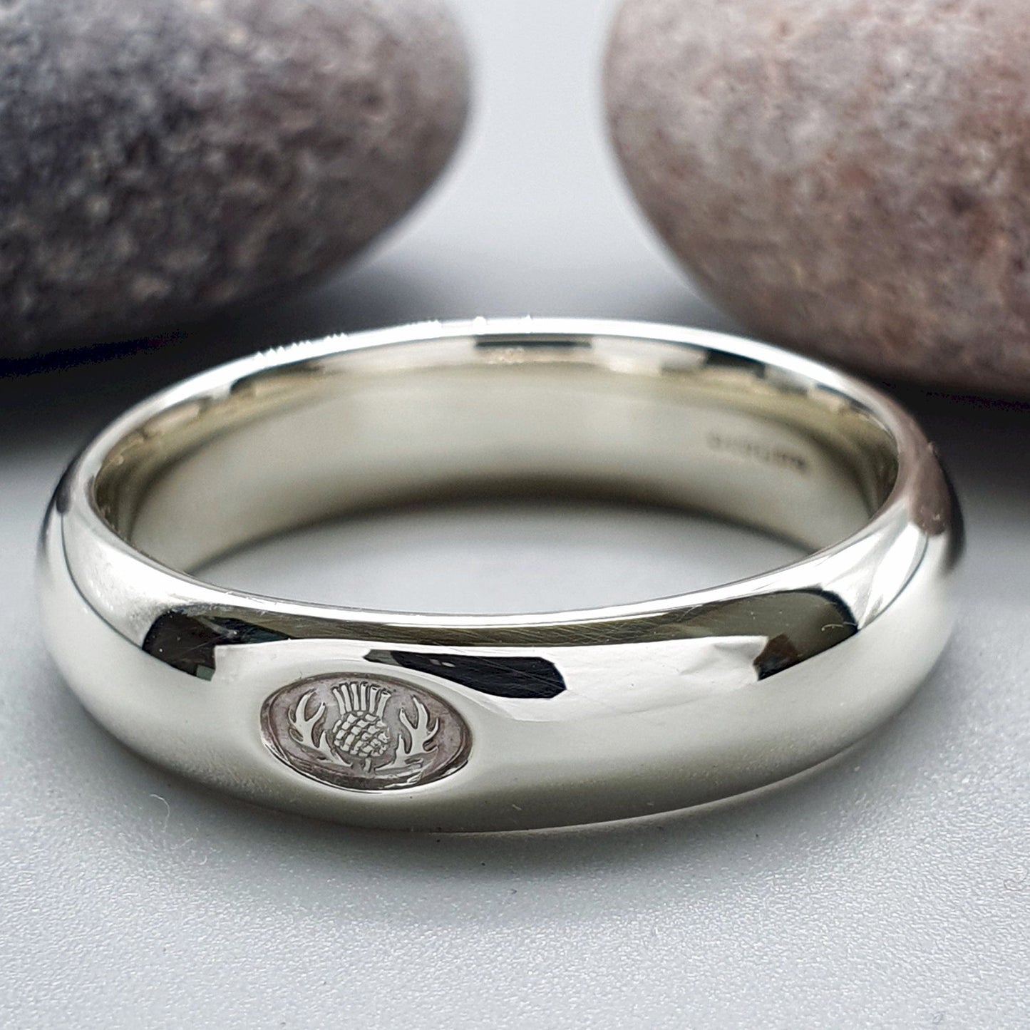 Silver wedding ring 5mm to 6mm Scottish Thistle medium court band. - Gretna Green Wedding Rings