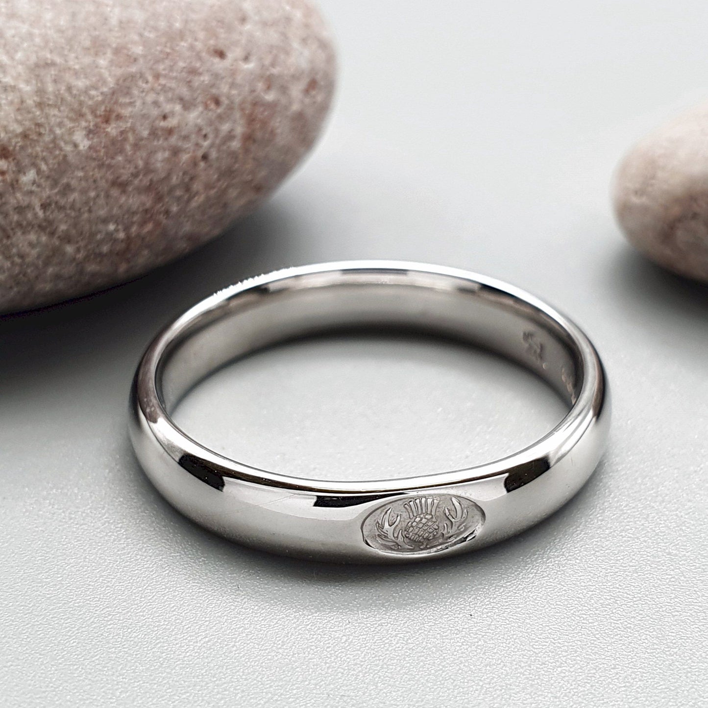 Wedding ring 3mm to 4mm Scottish Thistle white gold narrow band. - Gretna Green Wedding Rings