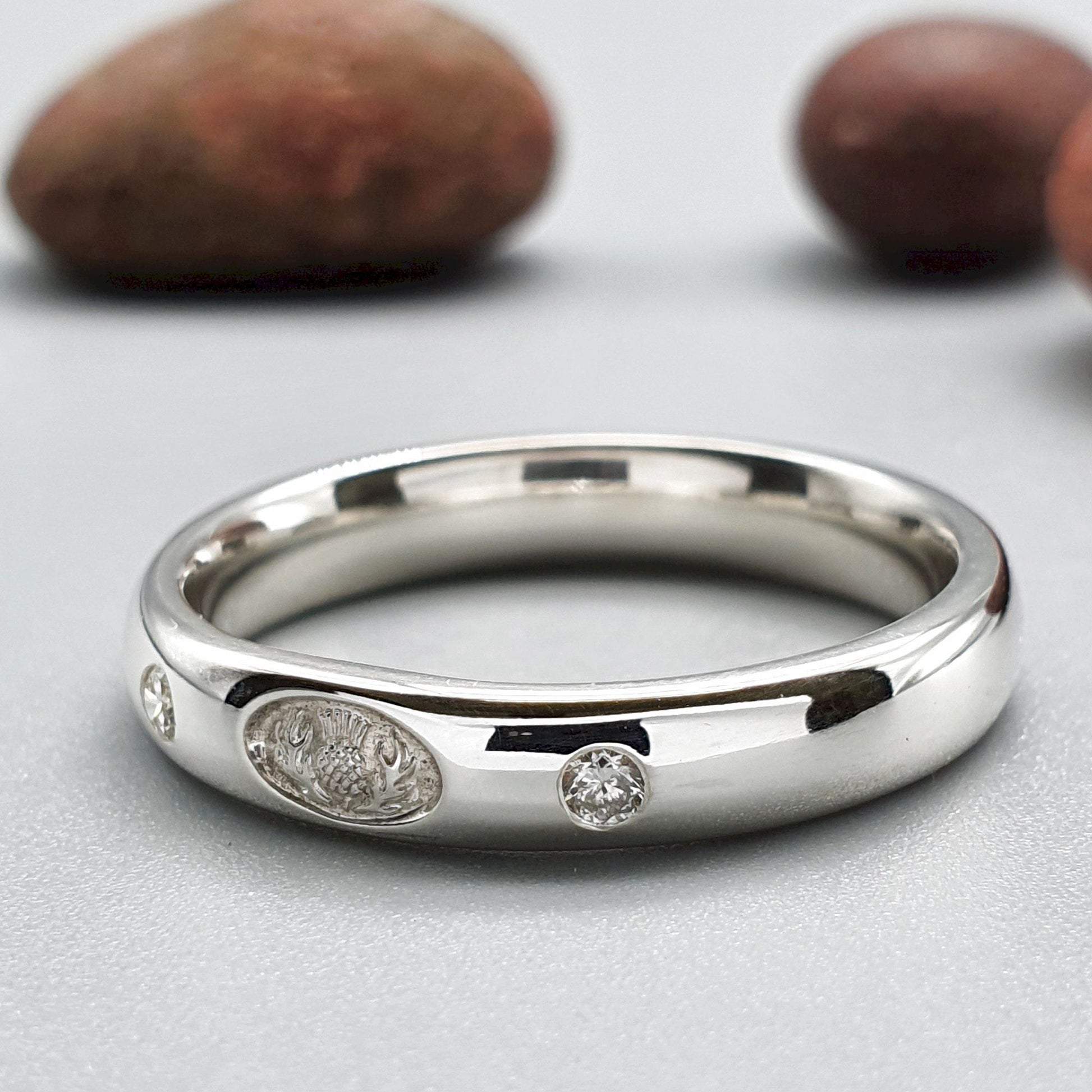 Scottish 3mm-4mm diamond set white gold narrow wedding ring - Gretna Green Wedding Rings