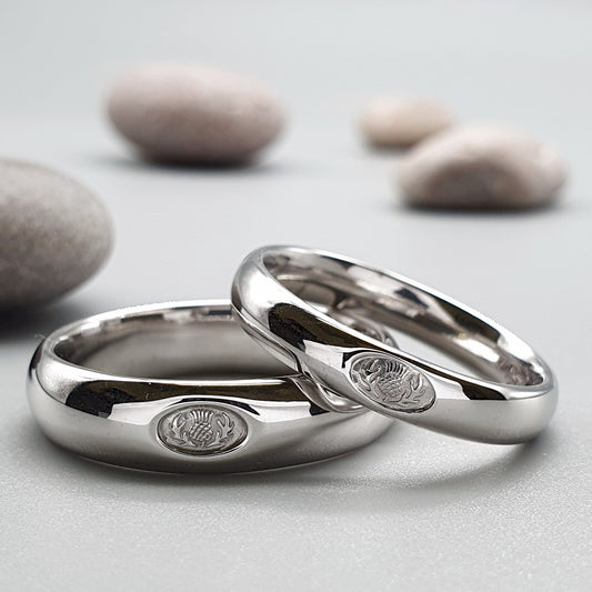 Scottish matching silver ring set, 4mm and 6mm - Gretna Green Wedding Rings
