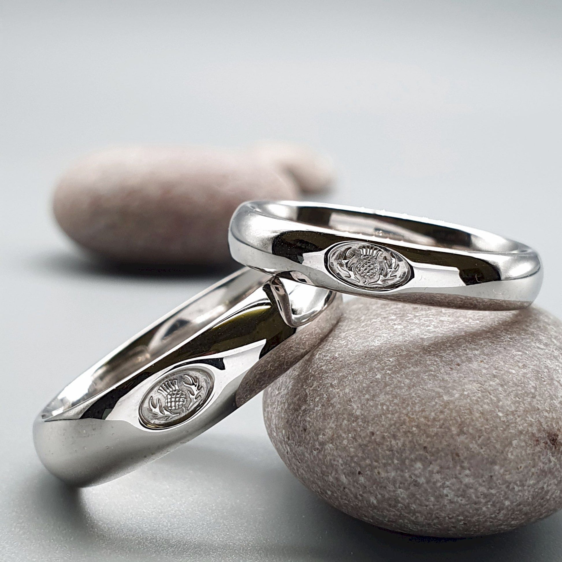 Scottish matching silver ring set, 4mm and 6mm - Gretna Green Wedding Rings