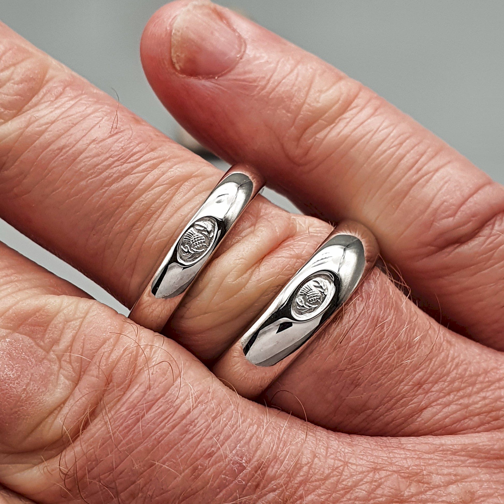 Scottish matching silver ring set, 4mm and 6mm - Gretna Green Wedding Rings