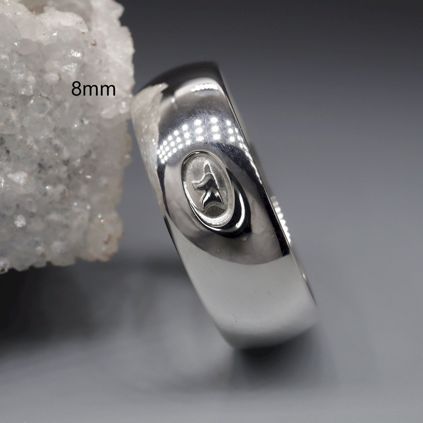 Silver Gretna Green Anvil wedding rings, 3mm to 8mm widths.