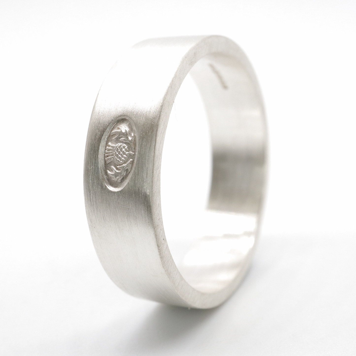 Scottish flat brushed matte white gold wedding ring. - Gretna Green Wedding Rings
