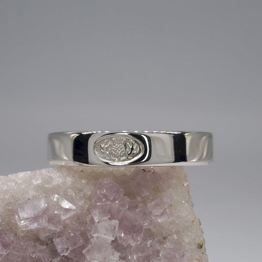 Silver flat 4mm Scottish Thistle narrow wedding ring