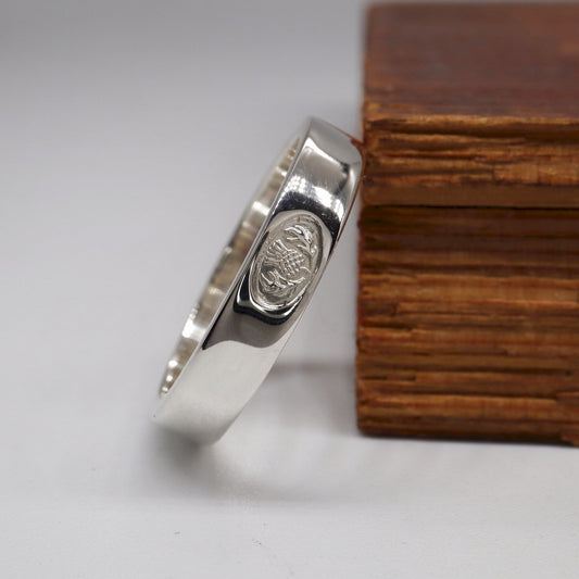 Silver flat 4mm Scottish Thistle narrow wedding ring