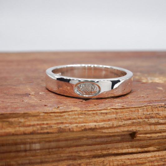 White gold flat 4mm Scottish Thistle narrow wedding ring