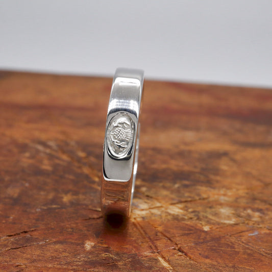 White gold flat 4mm Scottish Thistle narrow wedding ring