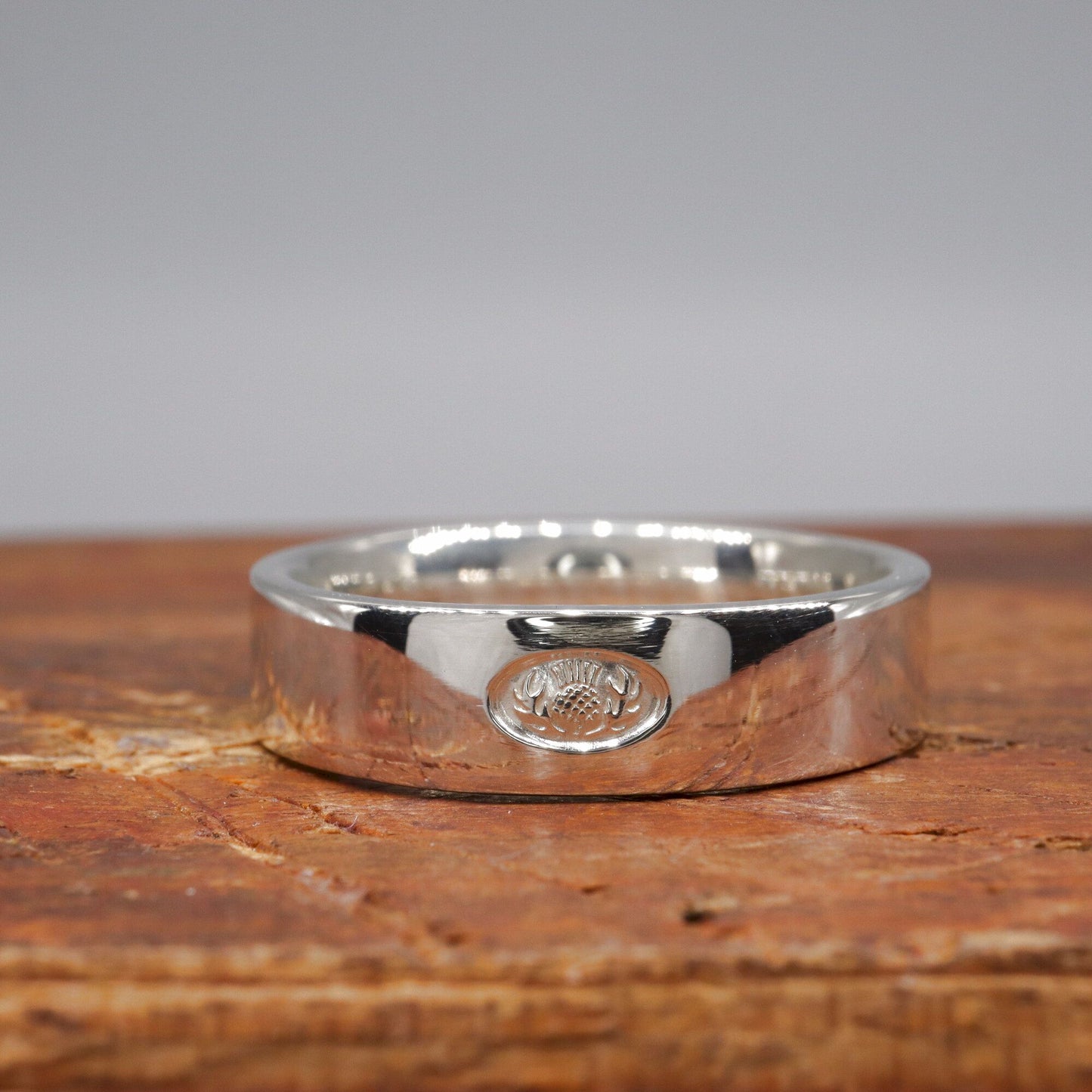 Silver flat 5mm to 6mm Scottish Thistle medium wedding ring