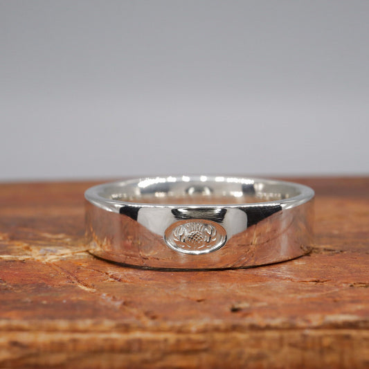 Silver flat 5mm to 6mm Scottish Thistle medium wedding ring