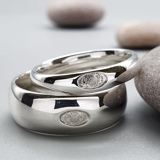 Scottish Thistle silver wedding ring sets. - Gretna Green Wedding Rings
