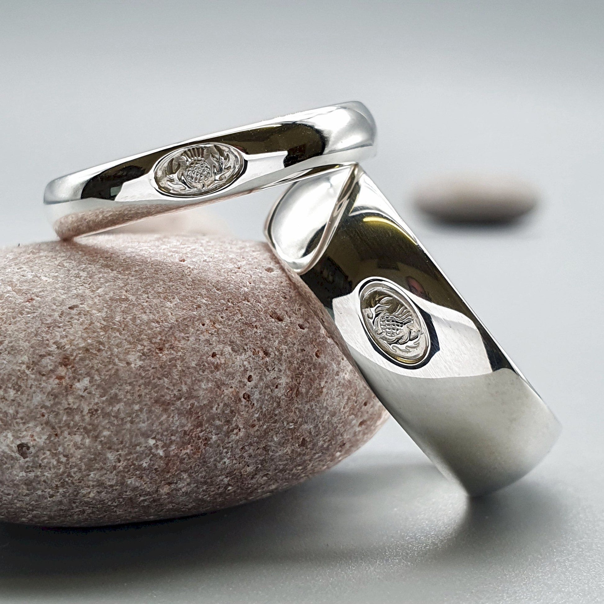 Scottish Thistle silver wedding ring sets. - Gretna Green Wedding Rings