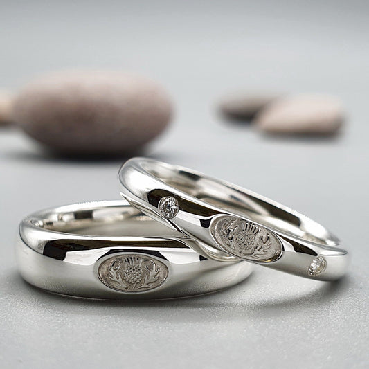 Diamond Scottish Thistle wedding ring sets. - Gretna Green Wedding Rings