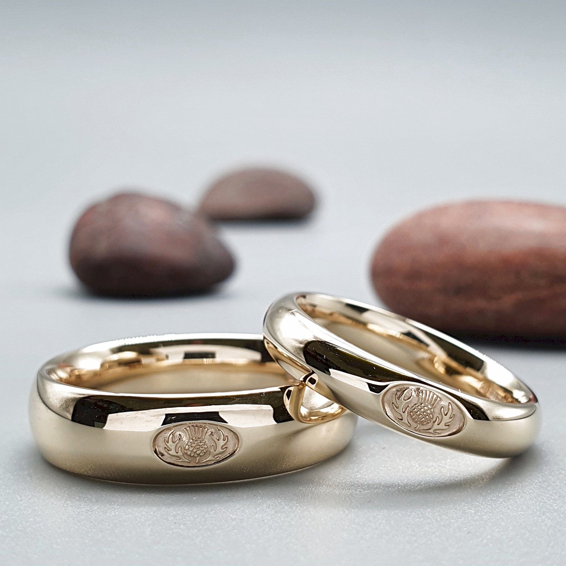 Scottish Thistle gold wedding ring sets. - Gretna Green Wedding Rings
