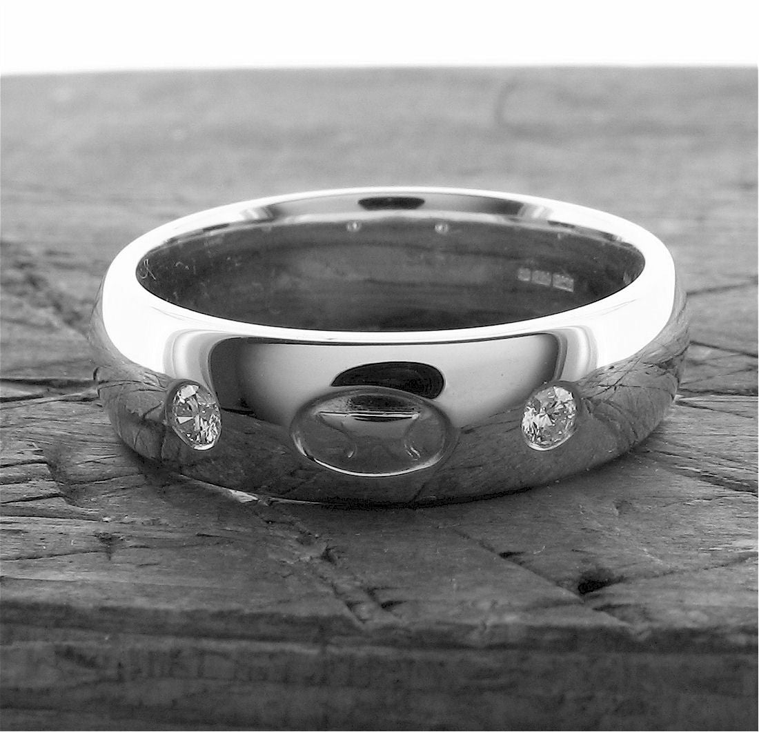 Anvil diamond set silver Gretna wedding rings 3mm-8mm