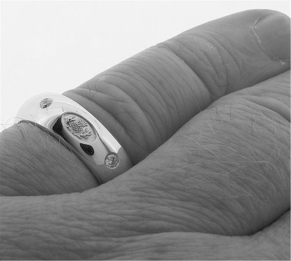 Scottish Thistle diamond set silver wedding rings 3mm-8mm