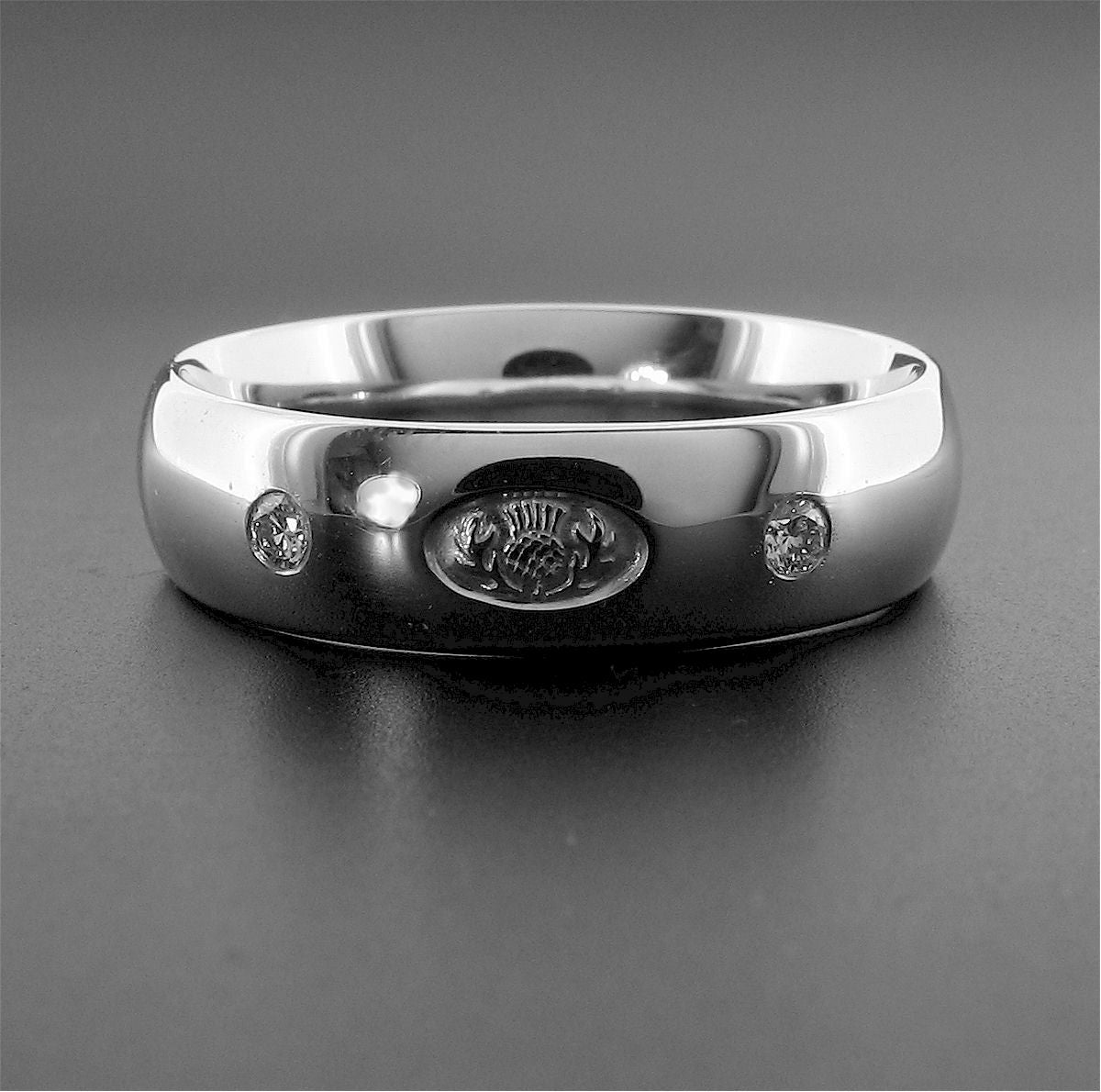 Scottish Thistle diamond set silver wedding rings 3mm-8mm