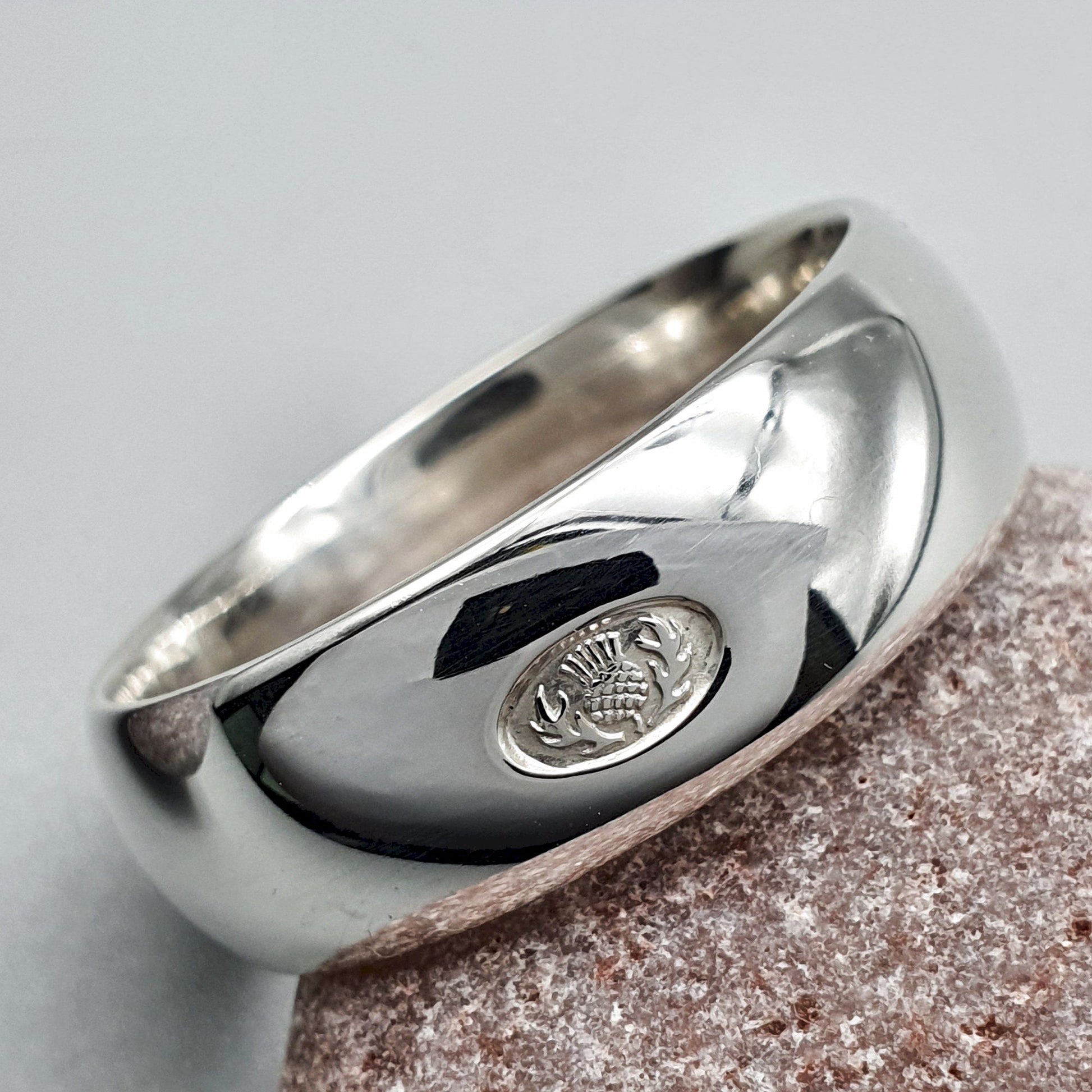 Platinum wedding ring 7mm to 8mm Scottish Thistle wide band. - Gretna Green Wedding Rings