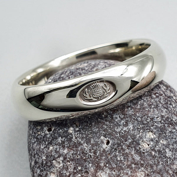 Silver wedding ring 5mm to 6mm Scottish Thistle medium court band. - Gretna Green Wedding Rings