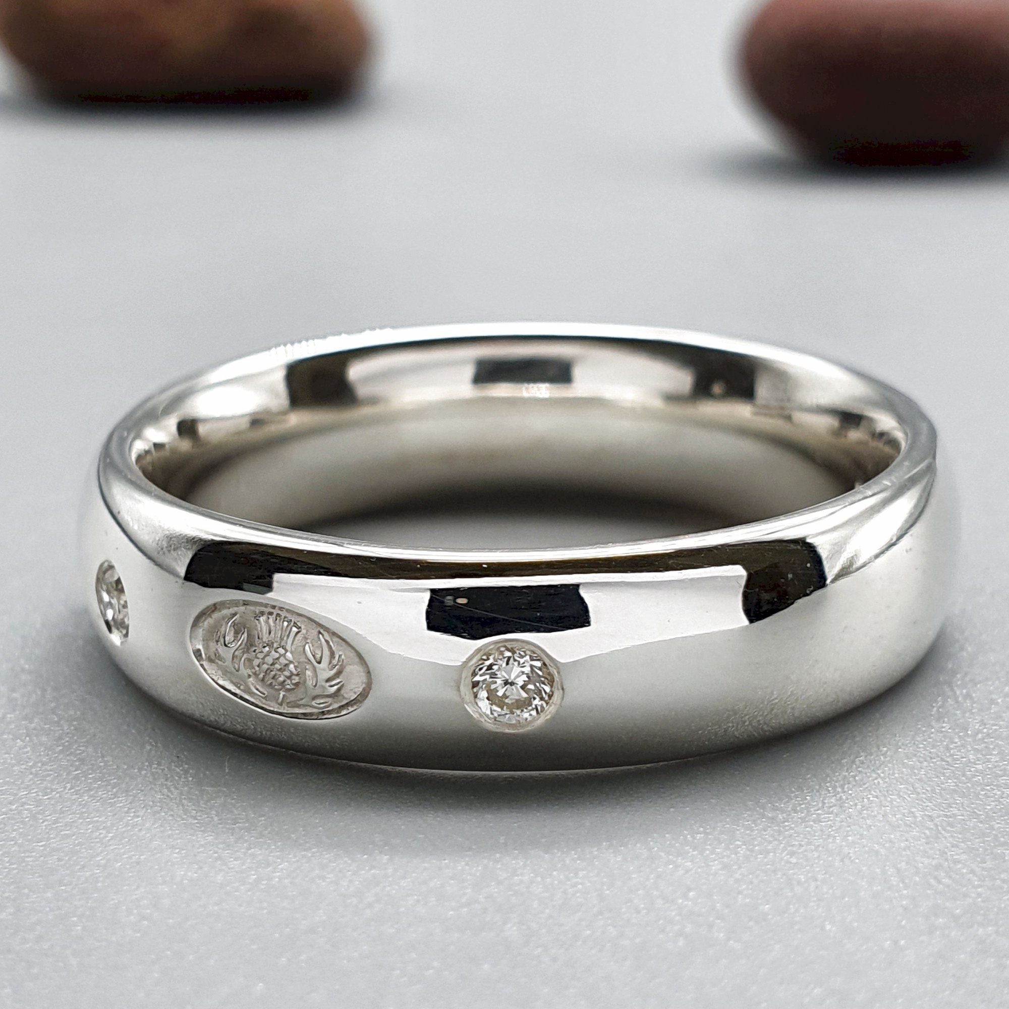 Scottish Thistle white gold wedding rings | Handmade Scottish bands ...