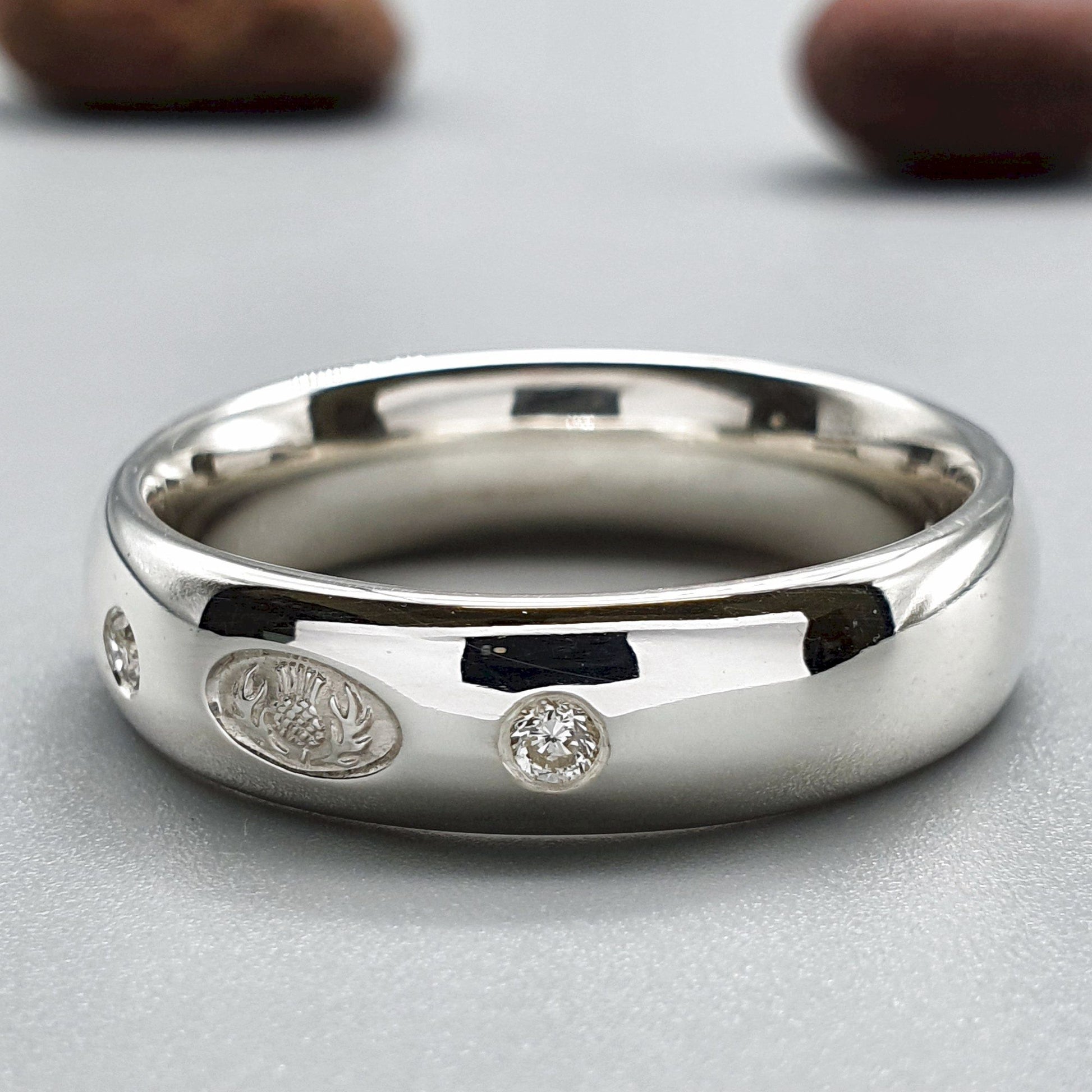 Scottish 5mm-6mm diamond set white gold medium wedding ring - Gretna Green Wedding Rings