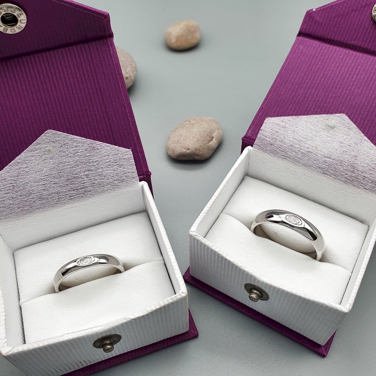 Scottish matching white gold ring set, 4mm and 6mm - Gretna Green Wedding Rings