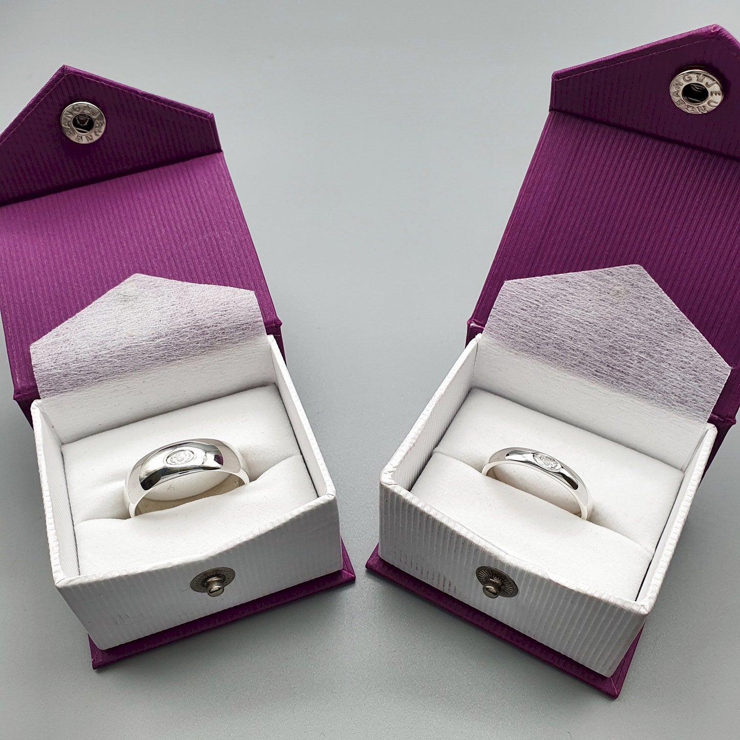 Scottish matching wide silver ring set, 4mm and 8mm - Gretna Green Wedding Rings