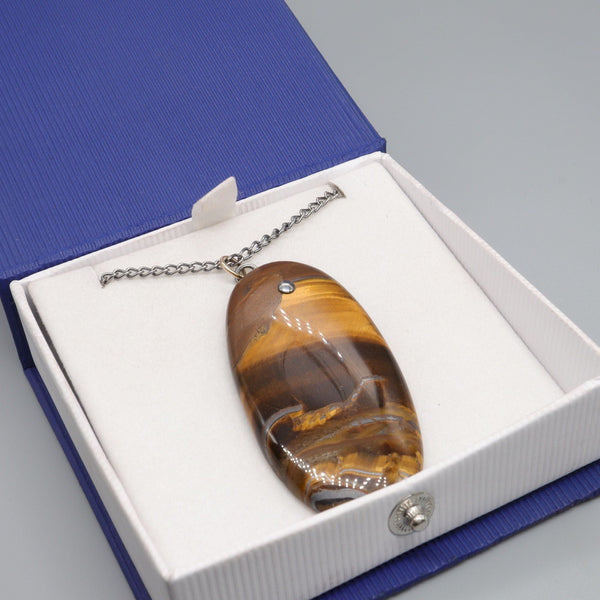 Tigers Eye oval drop handmade antique darkened silver and gold necklace - Gretna Green Wedding Rings