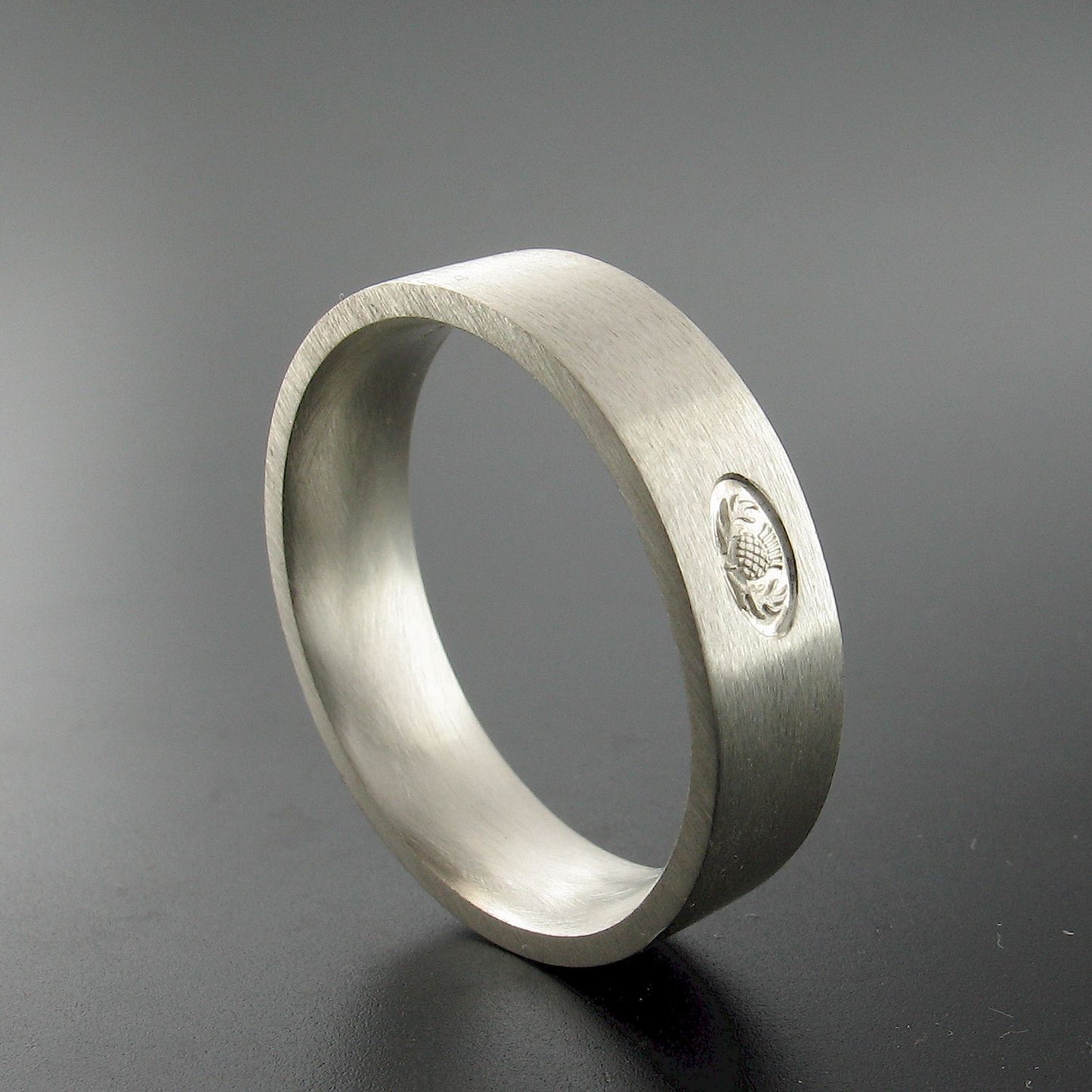 Silver wedding ring 5mm to 6mm Scottish flat medium brushed court band. - Gretna Green Wedding Rings