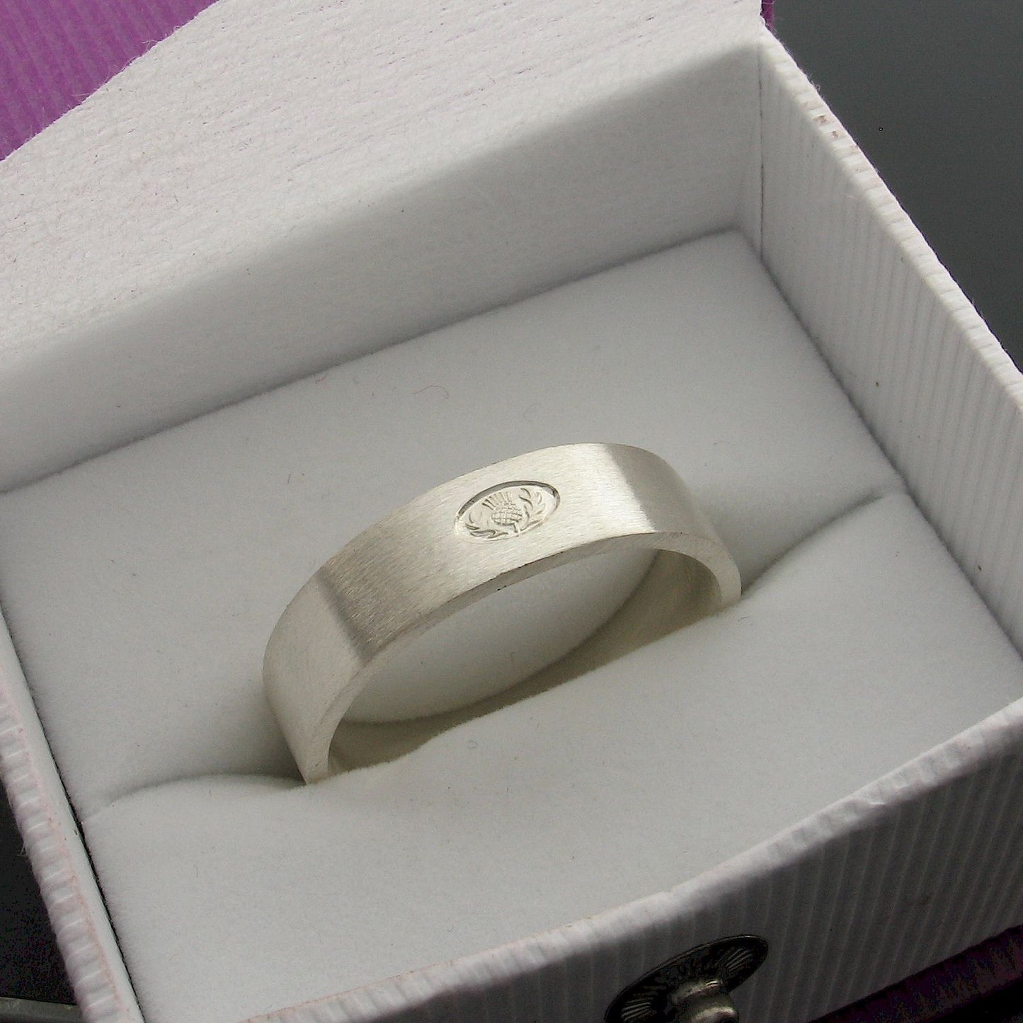 Silver wedding ring 5mm to 6mm Scottish flat medium brushed court band. - Gretna Green Wedding Rings